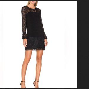 DVF black silk blend lace paneled dress